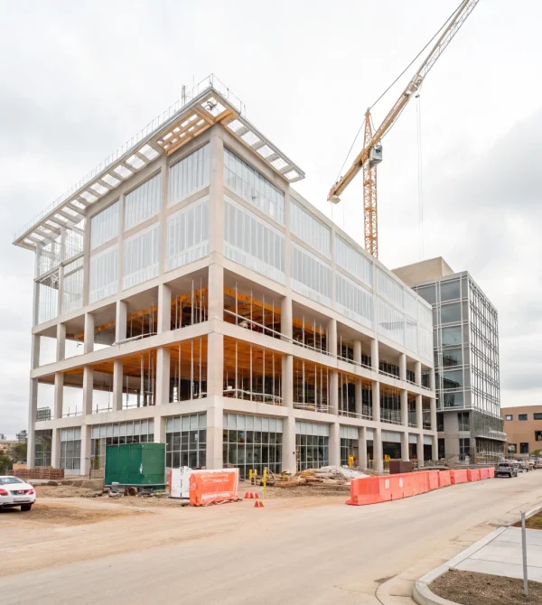 a-modern-commercial-office-building-under-construc Best architects for commercial spaces in Hyderabad